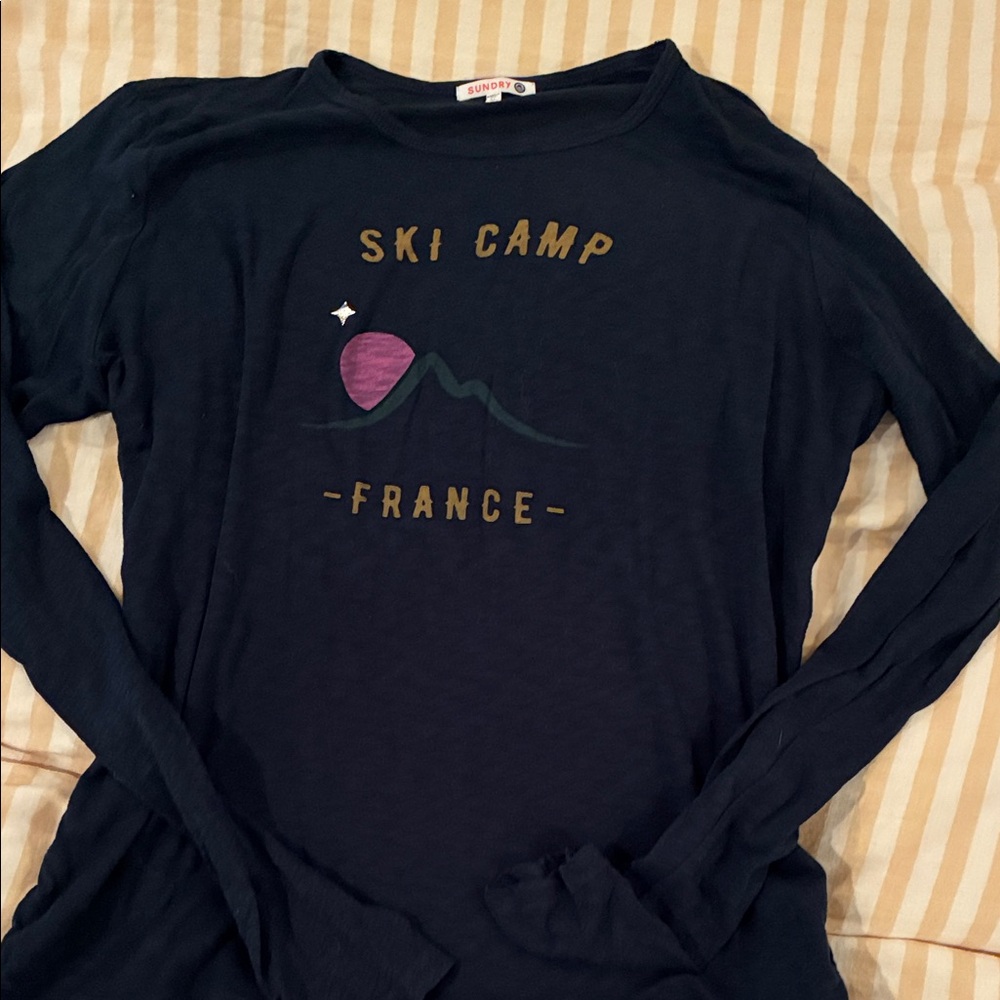 Sundry Black Long Sleeve Tee with Ski Camp Graphic